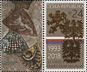 Stamp with Collectible Margin, Old coats of arms of historical countries, Czech Republic,  , Anniversaries and Jubilees, Coats of Arms