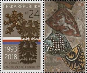 Stamp with Collectible Margin, Old coats of arms of historical countries, Czech Republic,  , Anniversaries and Jubilees, Coats of Arms