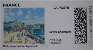 Stamp, Auguste Renoir. Pont Neuf. Redesign, without laposte logo, France,  , Art, Bridges, Landscapes, Paintings