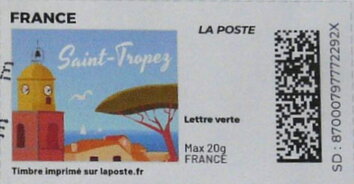 Stamp, Saint Tropez. Redesign without laposte logo, France,  , Beaches