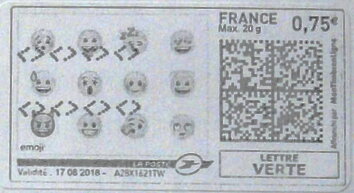 Stamp, Twelve Emojis. Type 1, France,  , Cartoons