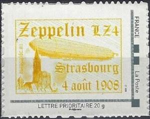Stamp, Zeppelin LZ4 Strasbourg 4 August 1908, France,  , Zeppelins