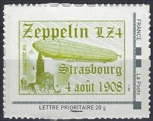 Stamp, Zeppelin LZ4 Strasbourg 4 August 1908, France,  , Zeppelins