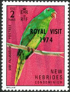 Stamp, Former Stamps with Overprint "ROYAL VISIT 1974", Vanuatu,  , Birds