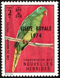 Stamp, Former Stamps with Overprint "VISITE ROYALE 1974", Vanuatu,  , Birds