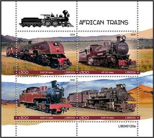 Mini Sheet, African Trains, Liberia,  , Locomotives, Railways
