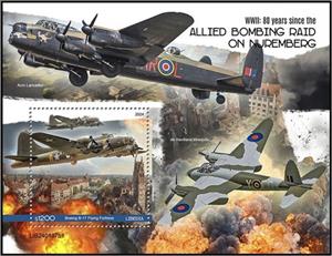 Souvenir Sheet, Boeing B-17 Flying Fortress, Liberia,  , Anniversaries and Jubilees, Second World War