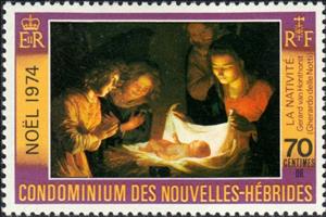 Stamp, The Birth by van Honthorst, Vanuatu,  , Christmas, Paintings