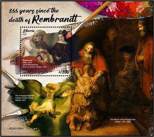 Souvenir Sheet, Rembrandt van Rijn (1606–1669), Liberia,  , Anniversaries and Jubilees, Painters