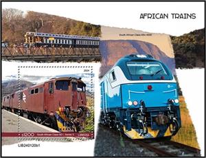 Souvenir Sheet, South African Class 6E1 - Series 5, Liberia,  , Locomotives, Railways