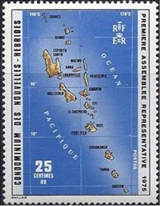 Stamp, Map of the New Hebrides, Vanuatu,  , Maps, Islands