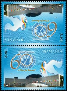 Tete-Beche, 60 Years of the United Nations, Romania,  , Anniversaries and Jubilees, Peace Doves, U.N.O.