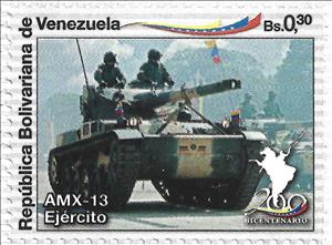 Stamp, Military Parade, AMX-13 Tank, Venezuela,  , Anniversaries and Jubilees, Military Forces, Tanks