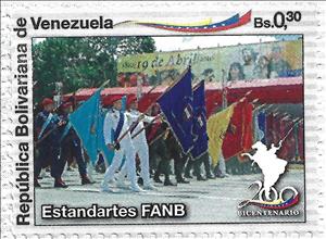 Stamp, Military Parade, People with Flags, Venezuela,  , Anniversaries and Jubilees, Flags, Military Forces