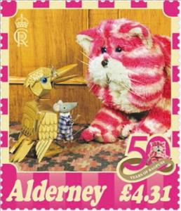 Stamp, Bagpuss with Professor Yaffle and a mouse, Alderney,  , Cats, Television