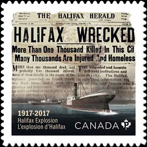 Stamp, Centenary of Halifax Explosion, Canada,  , Anniversaries and Jubilees, Motorboats, Newspapers