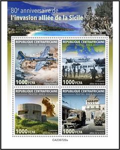 Mini Sheet, 80th Anniversary of the Allied Invasion of Sicily, Central African Republic,  , Anniversaries and Jubilees, Second World War