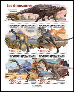 Mini Sheet, Dinosaurs, Central African Republic,  , Prehistoric Animals, Prehistory