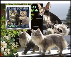 Souvenir Sheet, Foldex, Central African Republic,  , Animals (Fauna), Cats