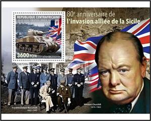 Souvenir Sheet, M4 Sherman Tank, Central African Republic,  , Anniversaries and Jubilees, Second World War