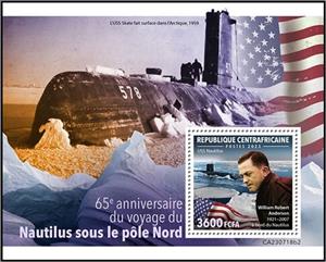 Souvenir Sheet, USS Nautilus, Central African Republic,  , Anniversaries and Jubilees, Submarines