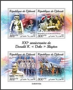 Mini Sheet, 100th Anniversary of the Birth of Donald K. (Deke) Slayton, Djibouti,  , Anniversaries and Jubilees, Astronauts