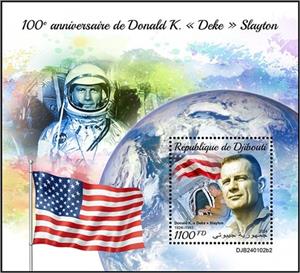 Souvenir Sheet, Donald K. Deke Slayton (1924–1993), Djibouti,  , Anniversaries and Jubilees, Astronauts