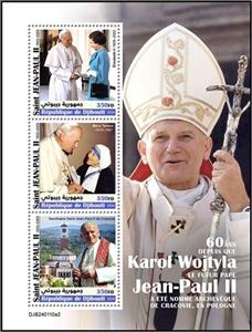 Mini Sheet, Karol Wojtyla (1920–2005), Djibouti,  , Anniversaries and Jubilees, Famous People