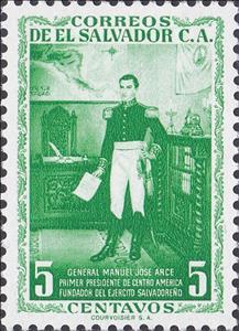 Stamp, General Manuel Jose Arce, El Salvador,  , Famous People, Feathers, Generals, Men
