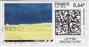 Stamp, Yellow Landscape Dark Blue Sky, France,  , Landscapes