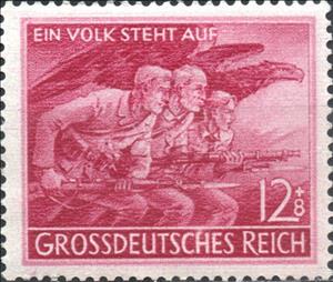 Stamp, Volkssturm members, eagle, German Realm,  , Animals (Fauna), Birds, Birds of Prey, Eagles, Weapons