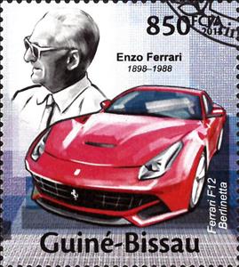 Stamp, 25th Anniversary of the Death of Enzo Ferrari, Guinea-Bissau,  , Automobile Industry, Famous People