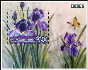 Souvenir Sheet, Irises, Guyana,  , Flowers
