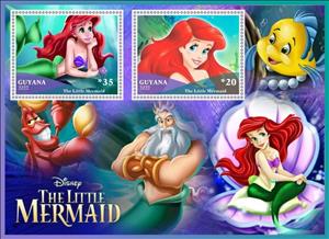 Souvenir Sheet, Scenes from The Little Mermaid, Guyana,  , Cartoons, Disney, Mermaids