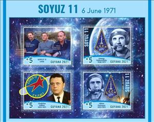 Mini Sheet, Soyuz 11, Guyana,  , Astronauts, Outer Space