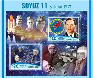 Souvenir Sheet, Soyuz 11, Guyana,  , Astronauts, Outer Space