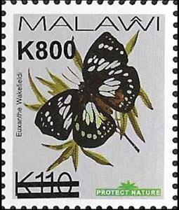 Stamp, Forest Queen (Euxanthe wakefieldi) Surcharged, Malawi,  , Animals (Fauna), Butterflies and Moths, Insects