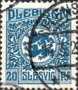 Stamp, Coat of Arms with colored inscriptions, Schleswig Plebiscite,  , Animals (Fauna), Coats of Arms, Heraldic Animals, Лев, Stylized Animals