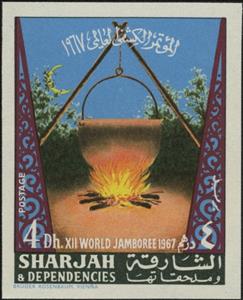 Stamp, Cooking Kettle over Campfire, Sharjah,  , Scouting