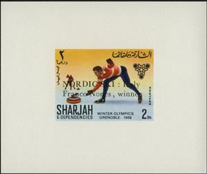 Souvenir Sheet, Curling overprinted Nordic Ski, Franco Nones, Sharjah,  , Curling, Olympic Games, Sports, Winter Sports