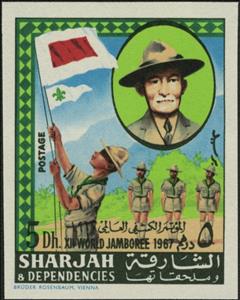 Stamp, Scout at Flag Parade, Robert Baden-Powell, Sharjah,  , Scouting