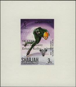 Souvenir Sheet, Skating, Erhard Keller, Sharjah,  , Olympic Games, Speed Skating, Sports, Winter Sports