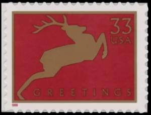 Stamp, Jumping Reindeer, United States of America,  , Animals (Fauna), Christmas, Deer, Stylized Animals