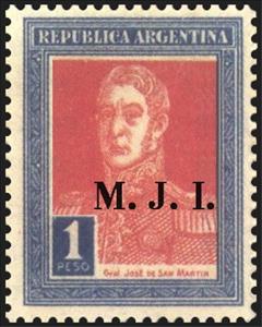 Stamp, Josè Francisco de San Martn (1778-1850), ovpr. "M.J.I.", Argentina,  , Famous People, Freedom Fighters, Generals, Heroes, Men, Revolutions