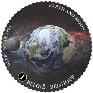 Stamp, Easrth and Moon, Belgium,  , Astronomy, Planets, Round Stamps