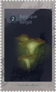 Stamp, False Luminous Clytocybe (Omphalotus illudens), Belgium,  , Mushrooms