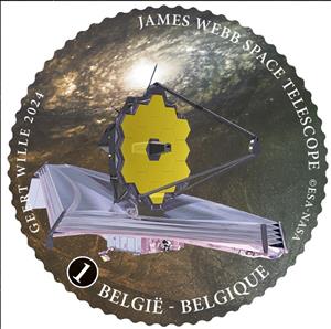 Stamp, James Webb Space Telescope, Belgium,  , Astronomy, Round Stamps, Telescopes