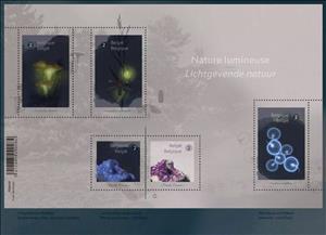Mini Sheet, Lumionous Nature, Belgium,  , Insects, Minerals, Mushrooms, Plants (Flora)