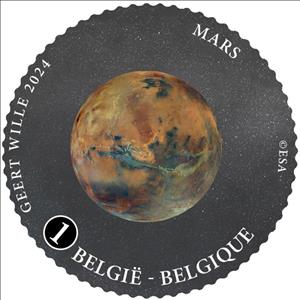 Stamp, Mars, Belgium,  , Astronomy, Planets, Round Stamps