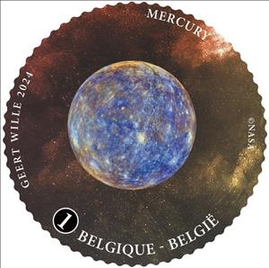 Stamp, Mercury, Belgium,  , Astronomy, Planets, Round Stamps